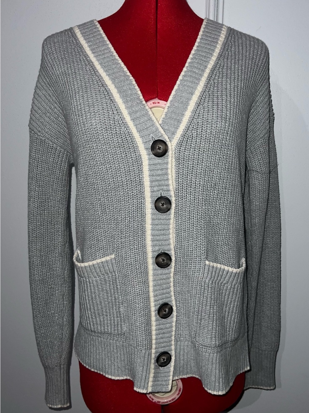 Old Navy Gray Varsity Button Cardigan Sweater Color Cozy Chic Preppy Small
